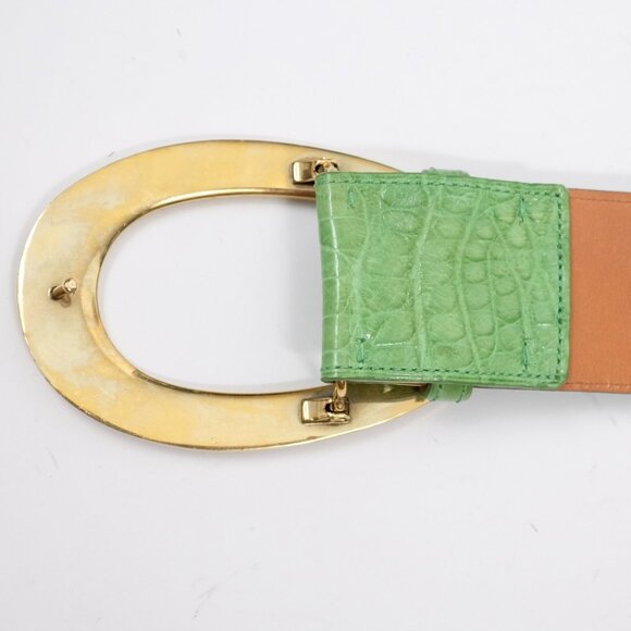 Ralph Lauren Collection Belt sz M alligator green gold horseshoe buckle